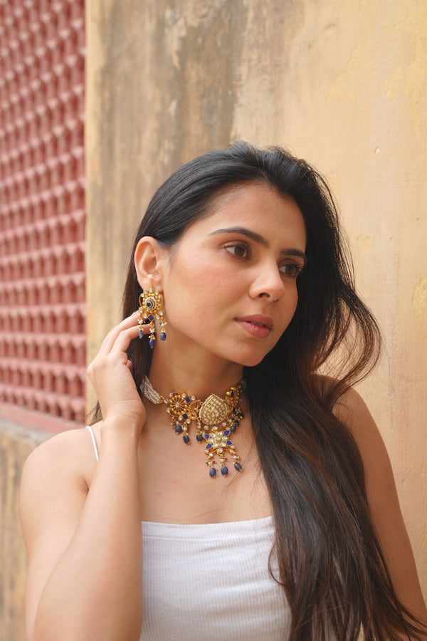 Royal Elegance - Gold plated kundan set with freshwater pearls