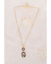 Hallmark 925 Silver Gold-Plated Kundan Maroon Necklace with Semi-Precious Stones
