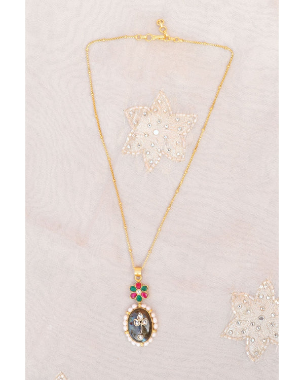 Hallmark 925 Silver Gold-Plated Kundan Maroon Necklace with Semi-Precious Stones