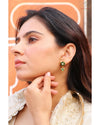 Hallmark 925 Silver Gold-Plated Kundan Green Floral Drop Earrings with Semi-Precious Beads