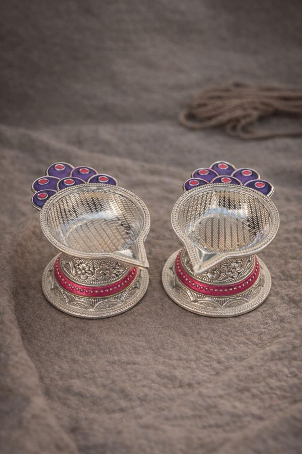 Royal Purple Silver Diya – A Timeless Gift of Elegance (Single)