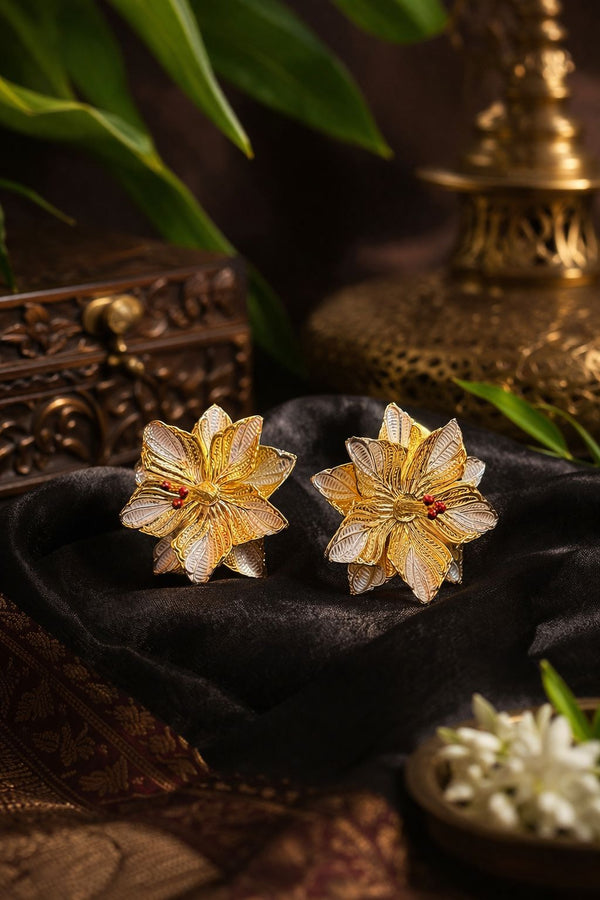 Silver Gold Plated Hibiscus Double Layer Flower