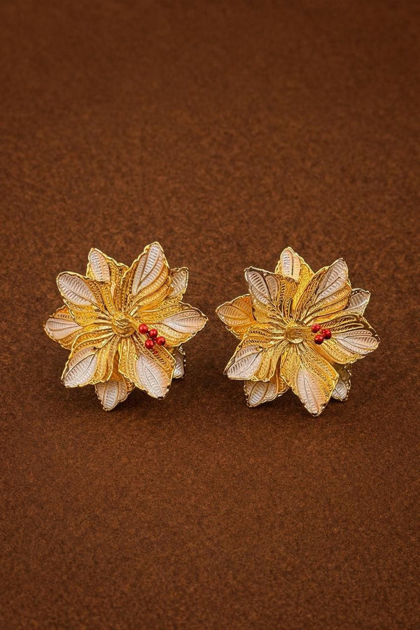 Silver Gold Plated Hibiscus Double Layer Flower