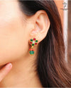Hallmark 925 Silver Gold Plated Multicolor Kundan Floral Drop Earrings