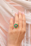 Hallmark 925 Silver Gold-Plated Green & Pink Kundan Floral Ring