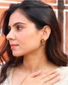 Hallmark 925 Silver Gold Plated Multicolor Kundan Floral Drop Earrings