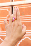 Hallmark 925 Silver Gold-Plated Pink & White Kundan Teardrop Ring