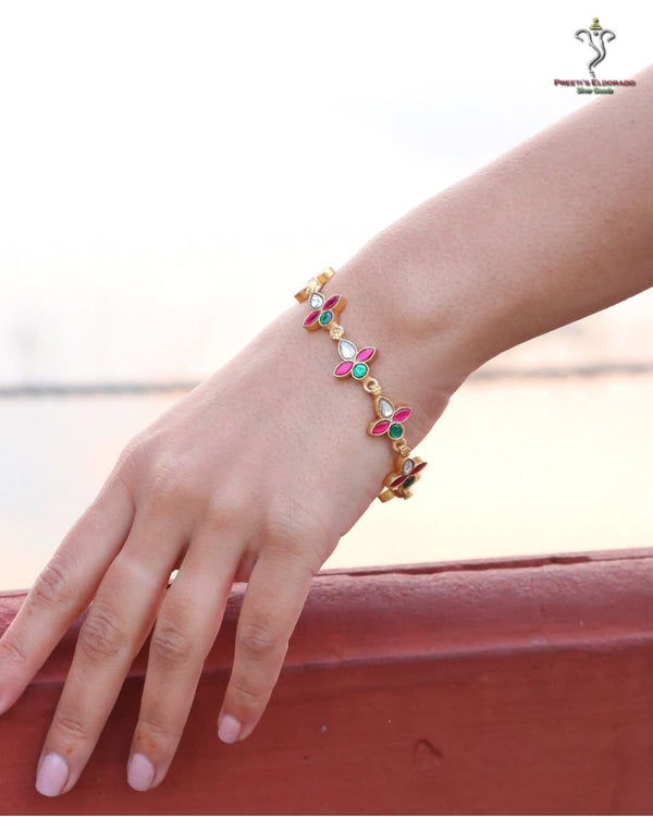 Hallmark 925 Silver Gold Plated Multicolor Kundan Floral Bracelet