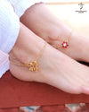 Hallmark 925 Silver Gold Plated Kundan Red Flower Anklet (Pair)