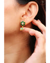 Hallmark 925 Silver Gold-Plated Kundan Green Floral Drop Earrings with Semi-Precious Beads